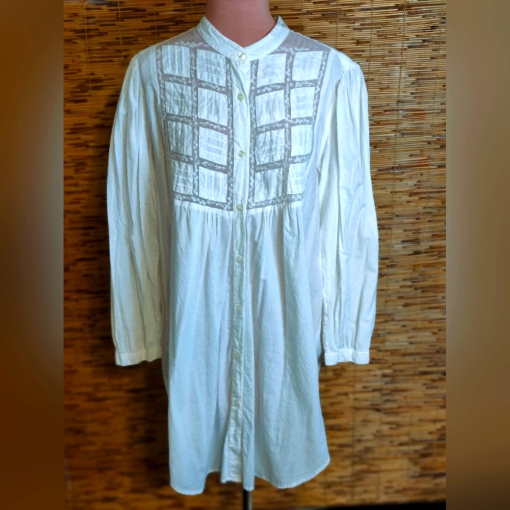 80s does Edwardian pin tuck White Cotton dress gown Mini  modest LG ▪️Lace - Picture 8 of 10